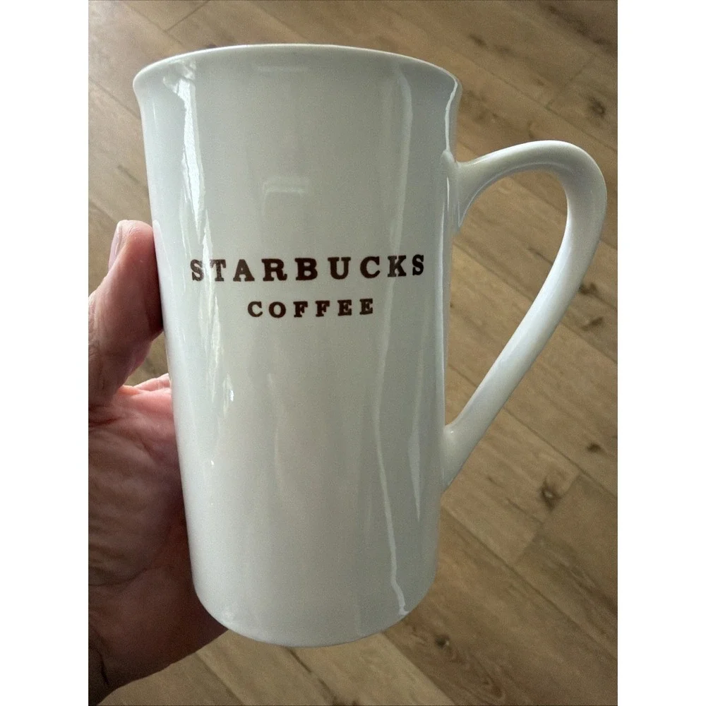Vintage Starbucks Coffee 2003 Tall White Ceramic Mug Brown Logo Gift  Cup